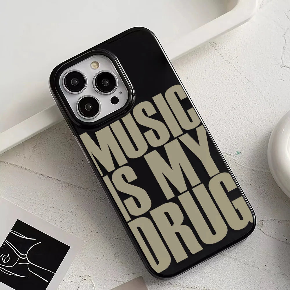 Black MUSIC IS MY DRUG Luck Phone Case