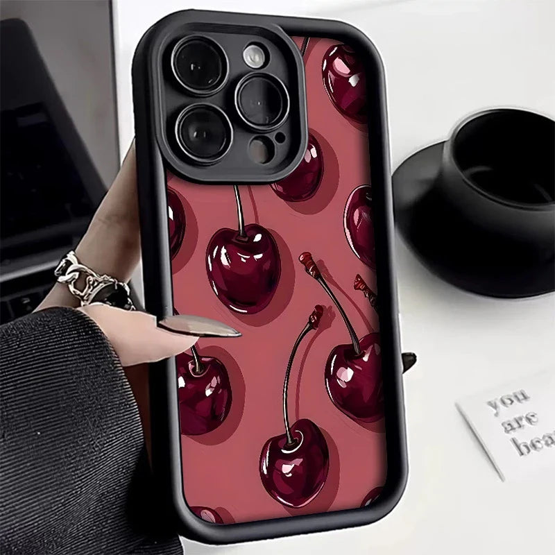 Bright Cherry Pattern Print Shockproof Soft Phone Case