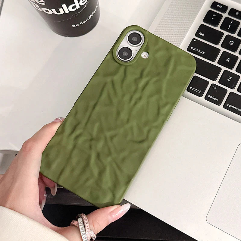 Army Green Wrinkled Pattern Matte Back Phone Case