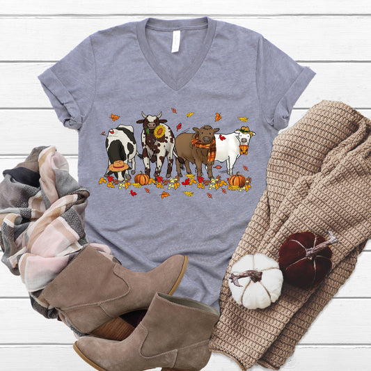 Cows Pumpkins V-Neck