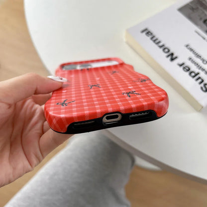 2 IN 1 Red Grid Pattern Lattice Phone Case