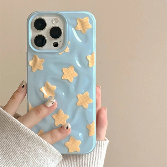 Yellow Stars Blue Wrinkle Fold Texture TPU Phone Case