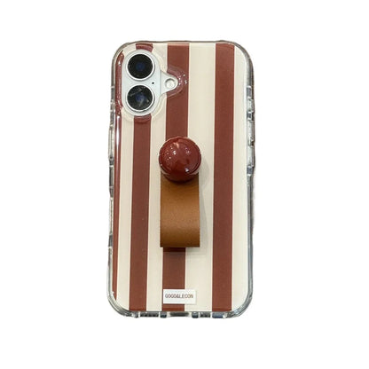 3D Ball Ring Buckle Bracket Leather Texture Simple Stripes Phone Case