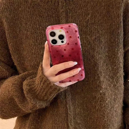 Adorable Heart Phone Case With Cute Dot Raspberry Red Background